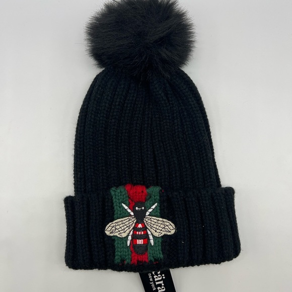 Cara New York Women's Black Embroidered Bee Hat One Size - Picture 2 of 3